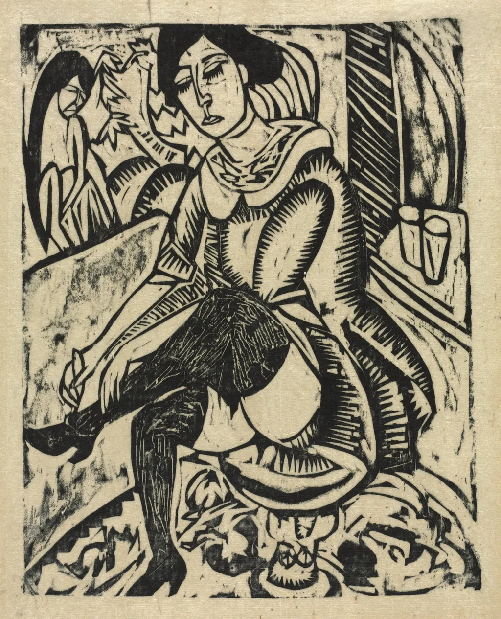 Woman Putting on Her Shoes, by Ernst Ludwig Kirchner, 1912