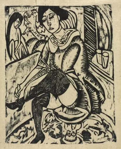 Woman Putting on Her Shoes, by Ernst Ludwig Kirchner