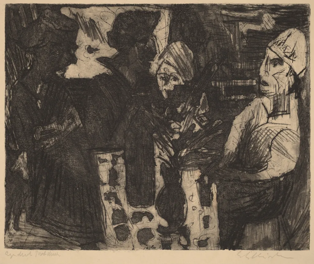 Women at a Table in a Room (recto) / Nude Woman (verso), by Ernst Ludwig Kirchner, graphite, 1920