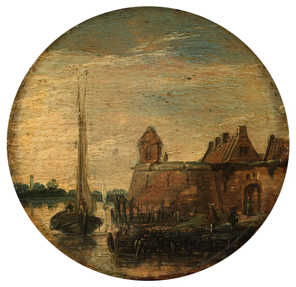 Bulwark at a Canal, by Esaias van de Velde, paint, 1622