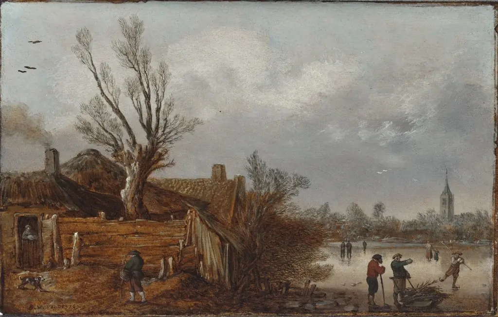 Cottages and Frozen River, by Esaias van de Velde