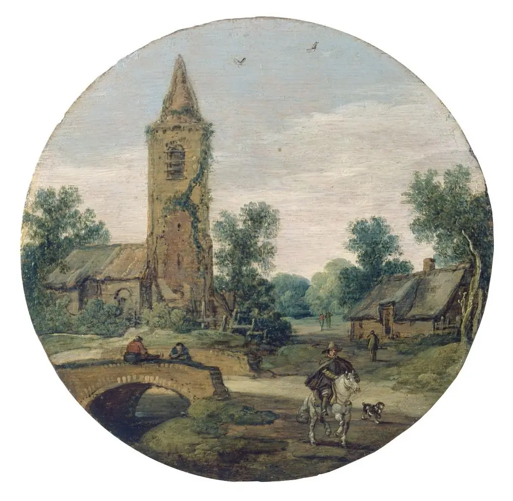 Dorfszene mit Brücke und Kirche, by Esaias van de Velde