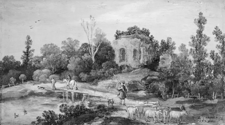 Landscape with a Ruin, by Esaias van de Velde, unspecified, 1627