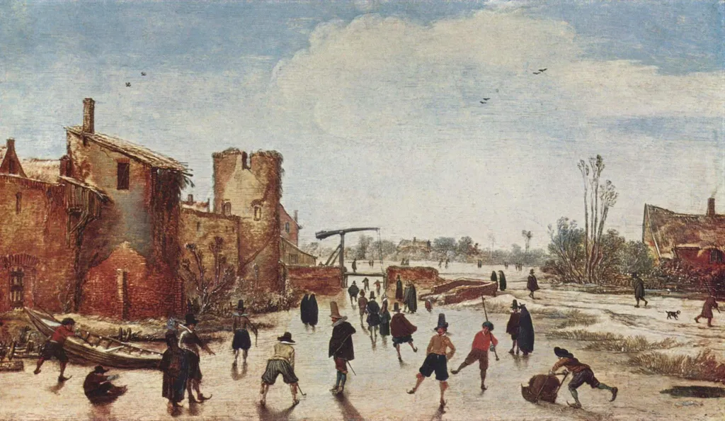 Skating near the Town Wall, by Esaias van de Velde, wood, 1618