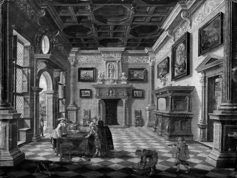 Sumptuous Renaissance Interior with Tric-Trac Players, by Esaias van de Velde