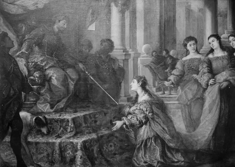 Esther Kneeling before Ahasverus, oil, 1645