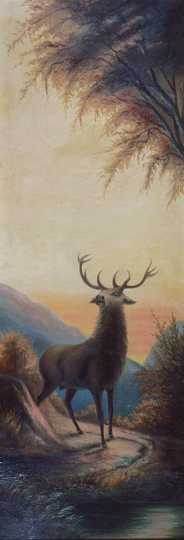 Stag in mountain landscape, by Ethel Morgan, oil, 1890