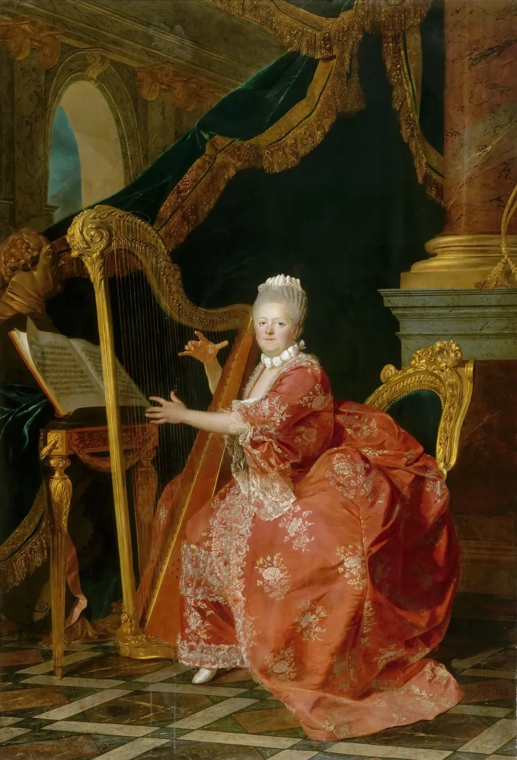 Portrait of Princess Victoire of France playing her harp, by Étienne Aubry, oil, 1773