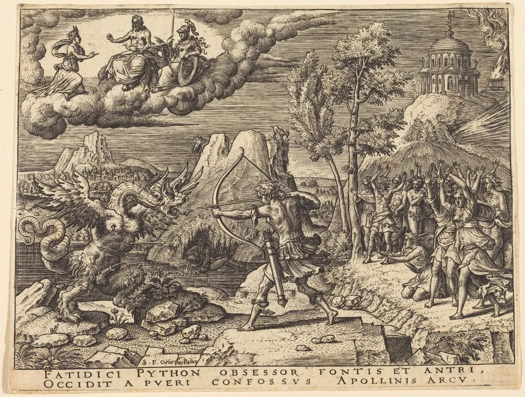 Apollo Killing Python, by Etienne Delaune, ink, 1551
