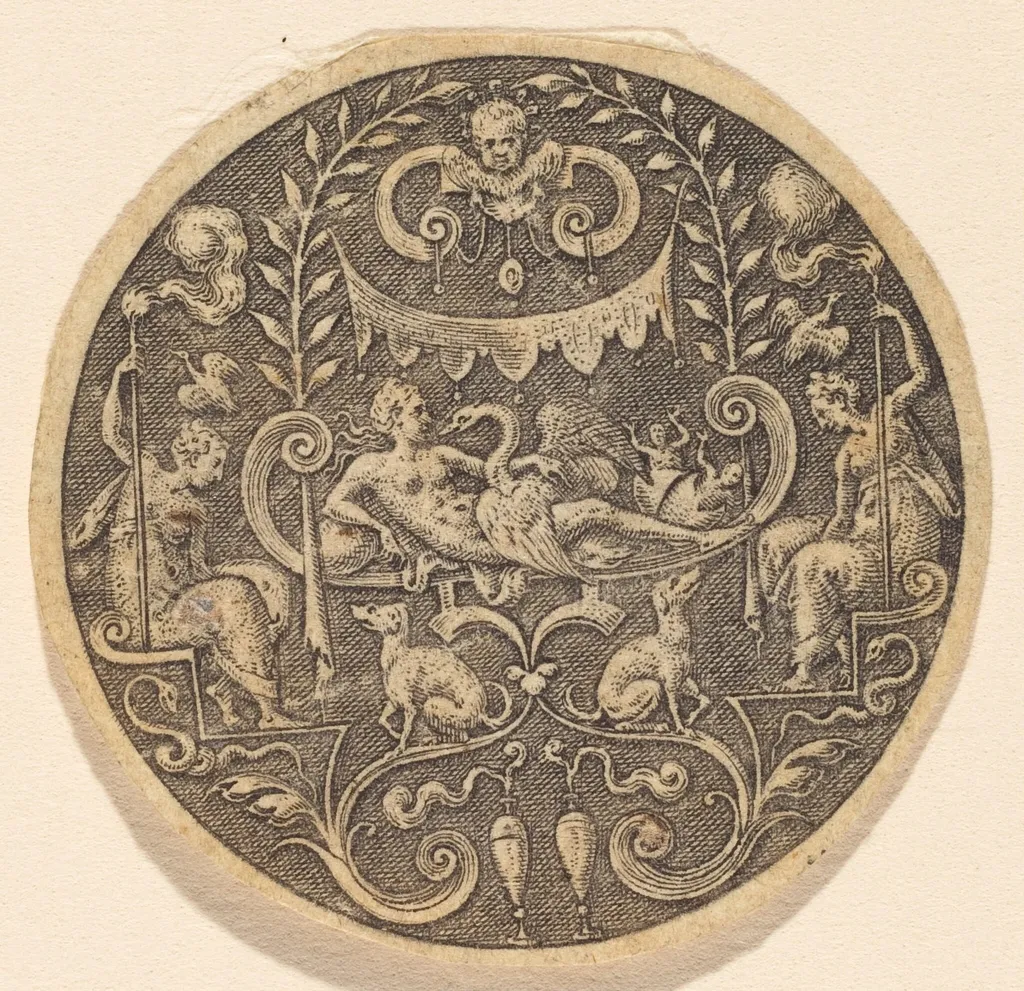 Leda, by Etienne Delaune, ink, 1551