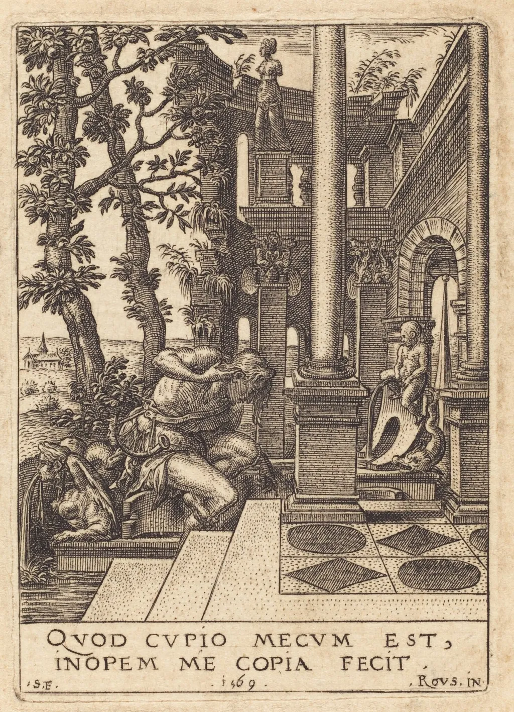 Narcissus at the Fountain, by Etienne Delaune, ink, 1569
