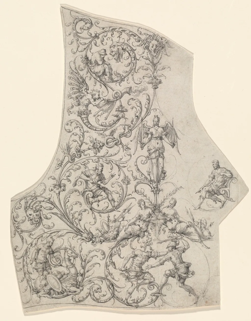 The Backplate of a Suit of Parade Armor, by Etienne Delaune, ink, 1557