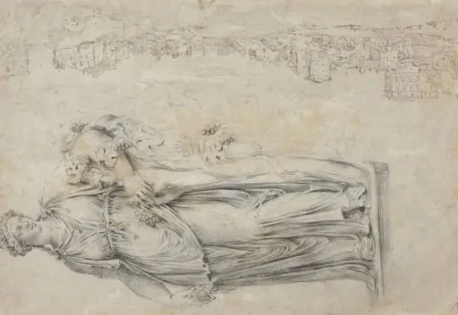 View of the Tiber; Copy of a Roman Sculpture of a Bacchante [verso], by Étienne Dupérac