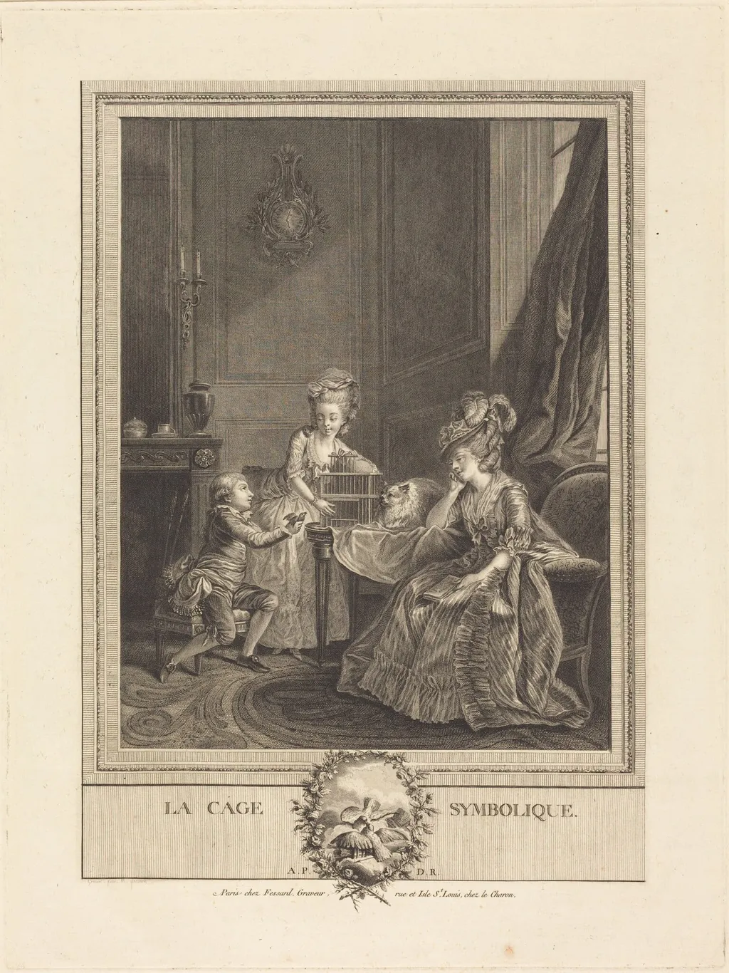 La cage symbolique (The Symbolic Cage), by Etienne Fessard, ink, 1738