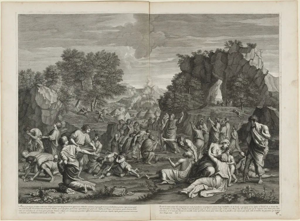 The Gathering of Manna, by Etienne Gantrel, ink, 1706