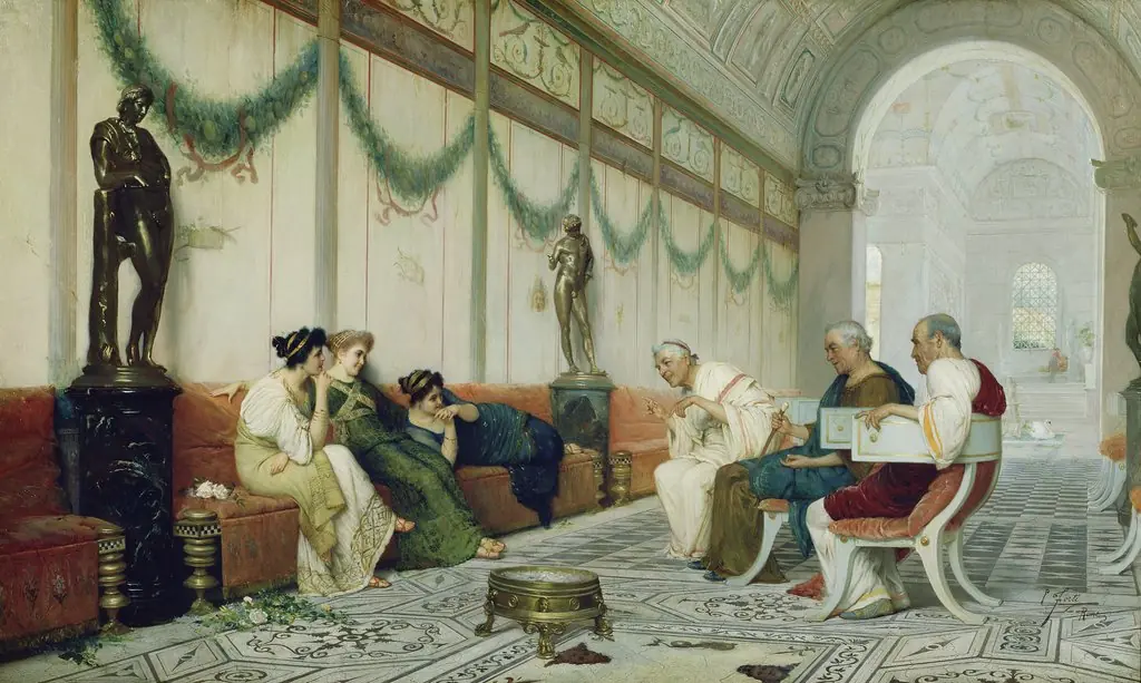 Interior of Roman Building with Figures, by Ettore Forti