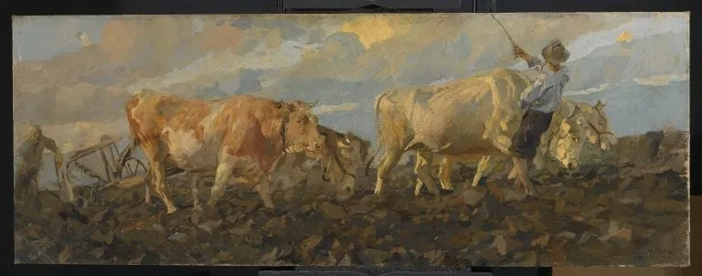 Oxen Plowing, by Ettore Tito, oil, 1911