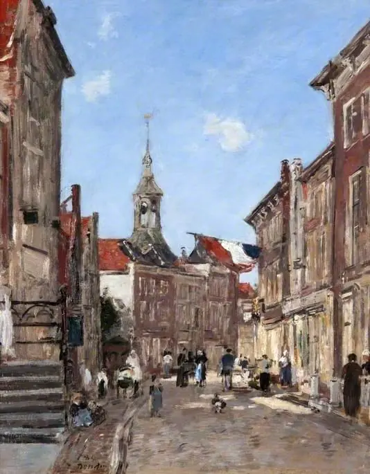 A Street in Dordrecht, by Eugène Boudin