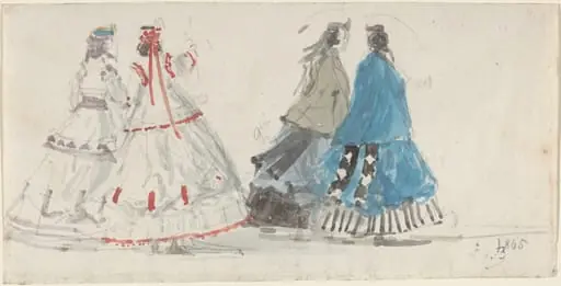 Four Ladies in Crinolines Walking at Trouville, by Eugène Boudin