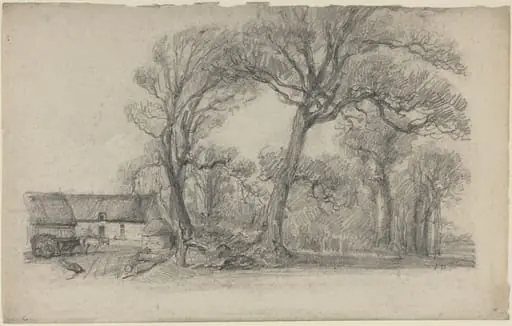 Landscape with Trees, Cottage, and Farm Wagon, by Eugène Boudin