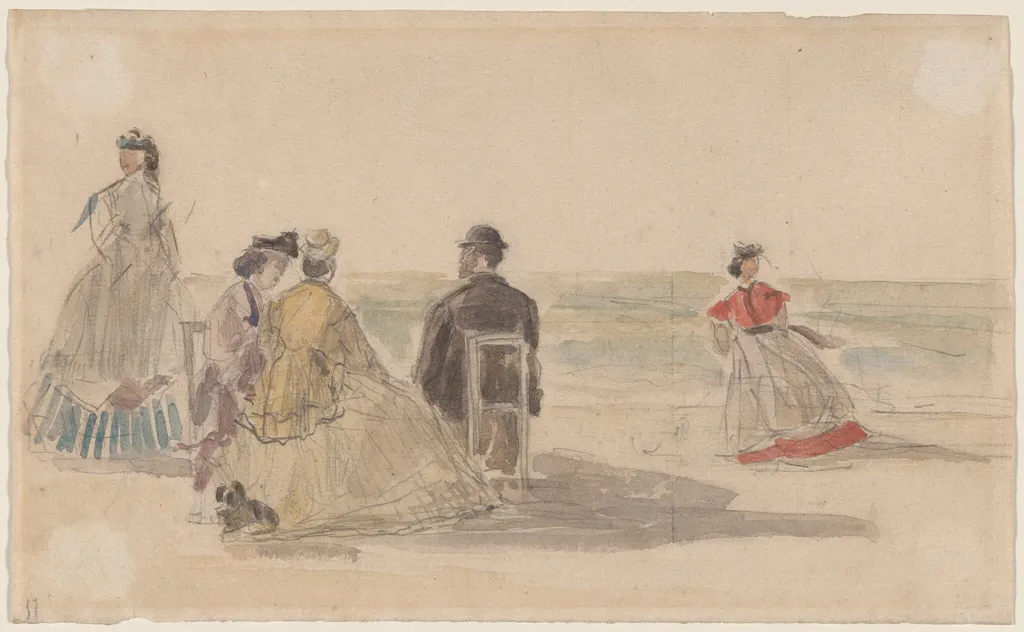 Noon at Deauville, by Eugène Boudin, graphite, 1865