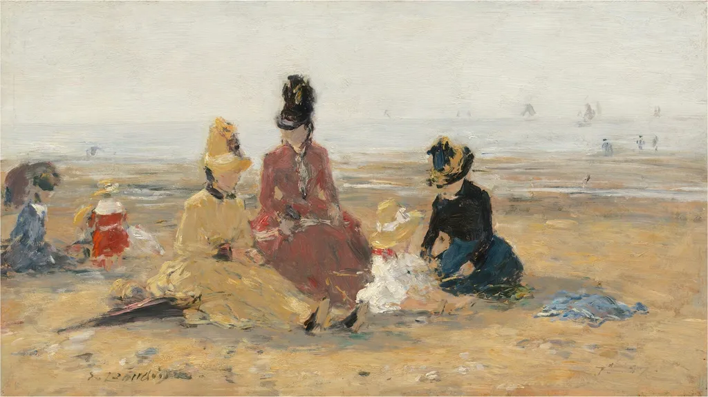 On the Beach, Trouville, by Eugène Boudin, oil, 1887