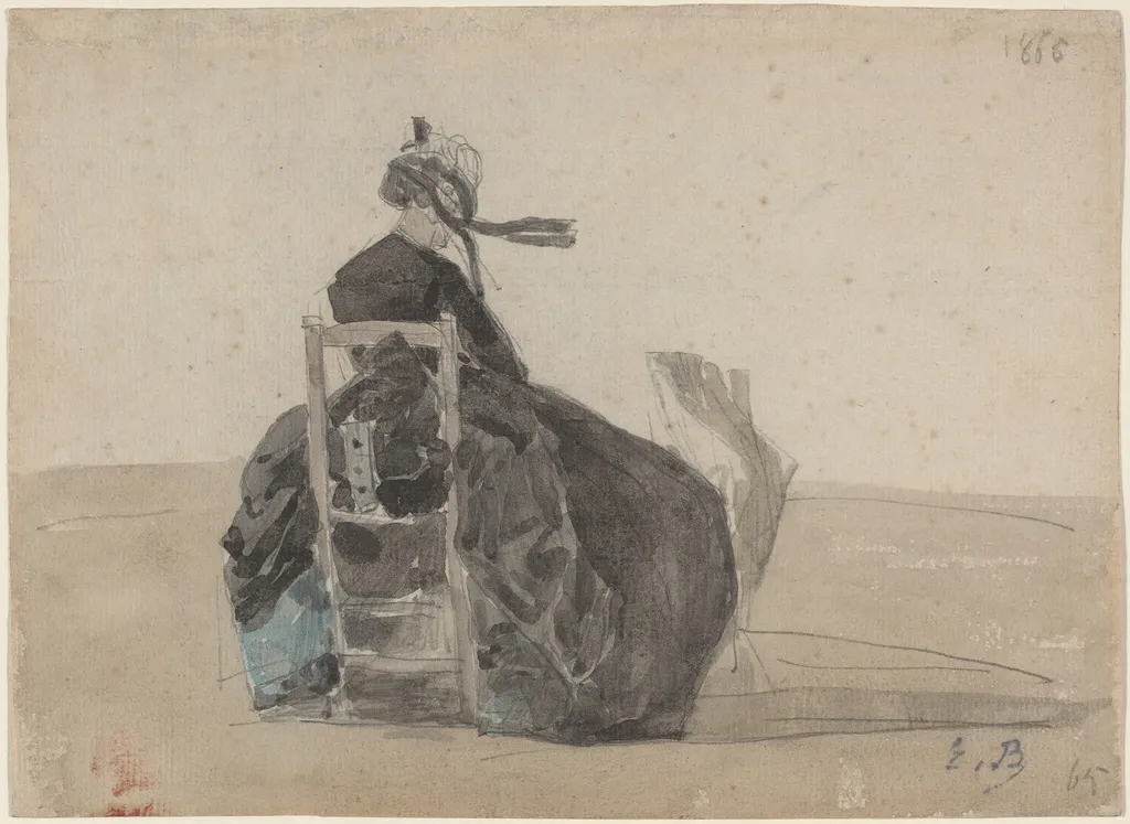 Seated Lady in Black, Trouville, by Eugène Boudin, graphite, 1865