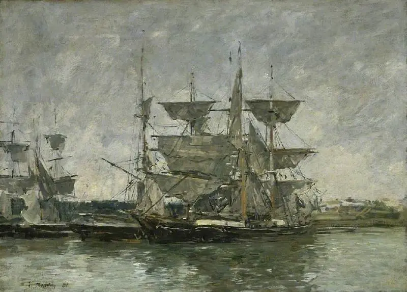 Ships at dock, Deauville, by Eugène Boudin