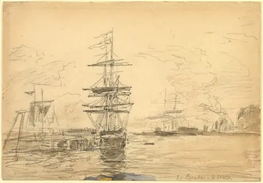 Ships in Harbor, by Eugène Boudin