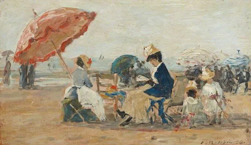 The Beach at Trouville, by Eugène Boudin, oil, 1892