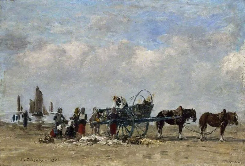 The fish-cart, Berck, by Eugène Boudin, oil, 1890