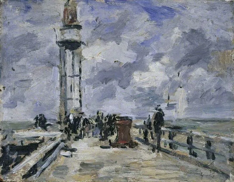 The jetty and lighthouse at Honfleur, by Eugène Boudin, oil, 1871