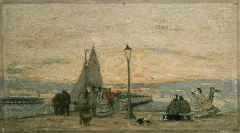 The Jetty at Trouville: Sunset, by Eugène Boudin, oil, 1862