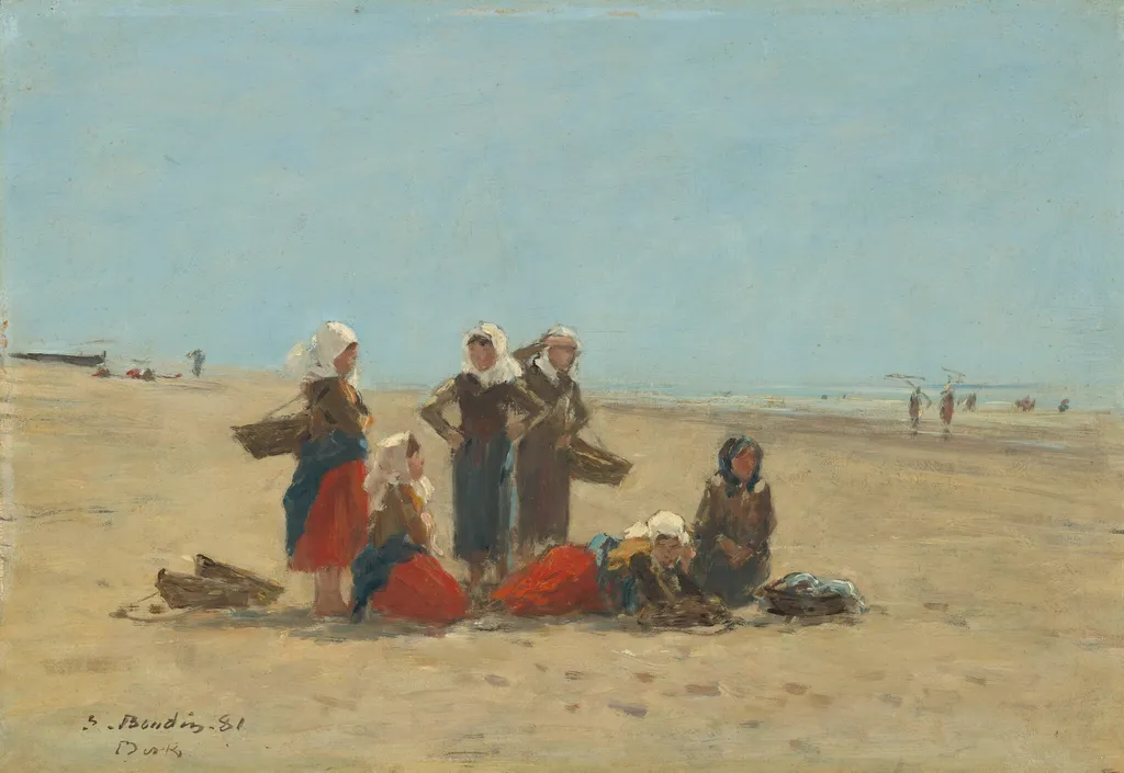 Women on the Beach at Berck, by Eugène Boudin, oil, 1881