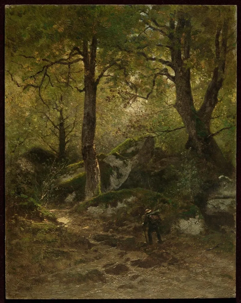 Artist in the Gorge aux Loups, Forest of Fontainebleau, by Eugène Ciceri, unspecified, 1852