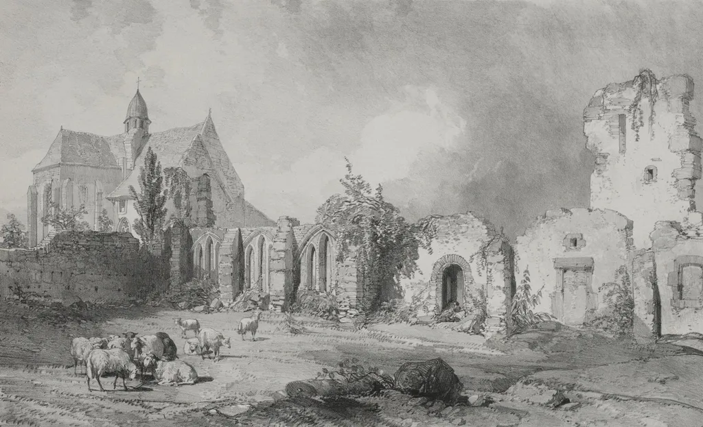 Voyages pittoresques et romantiques dans l'ancienne France. Bretagne: Abbaye de Relec, by Eugène Ciceri, 1845