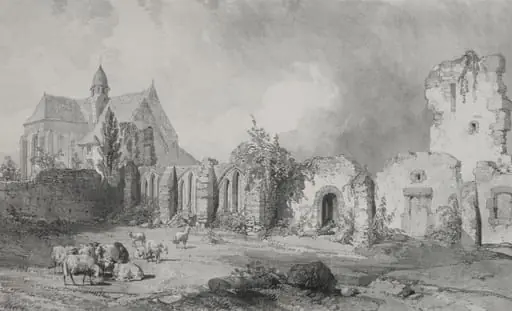Voyages pittoresques et romantiques dans l'ancienne France.  Bretagne:  Abbaye de Relec, by Eugène Ciceri