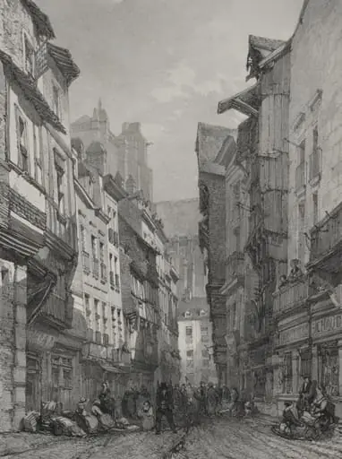 Voyages pittoresques et romantiques dans l'ancienne France. Bretagne: Grande rue vieille à Nantes, by Eugène Ciceri