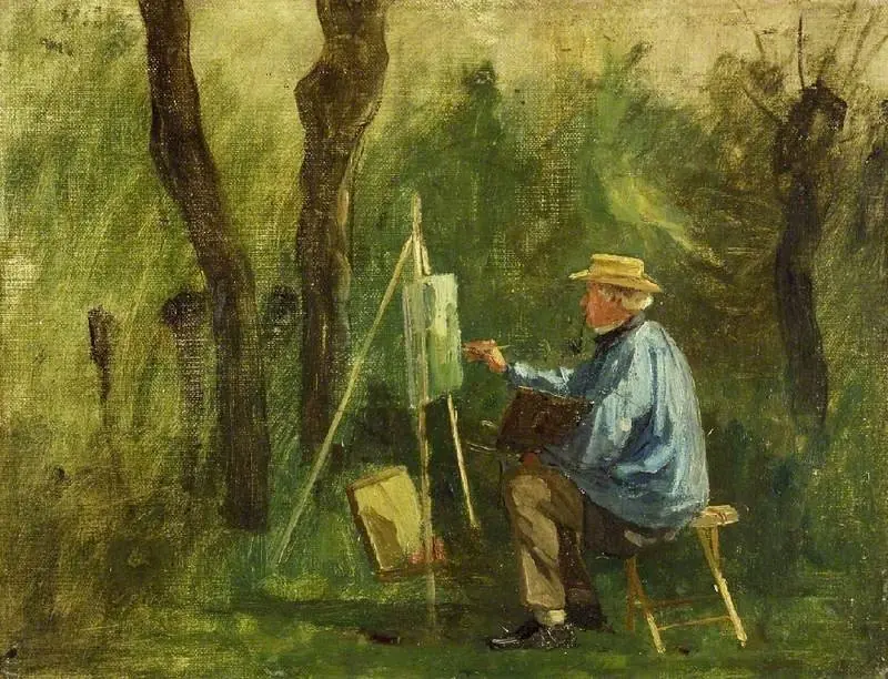 Corot à son chevalet, Crècy-en-Brie, by Eugène Decan