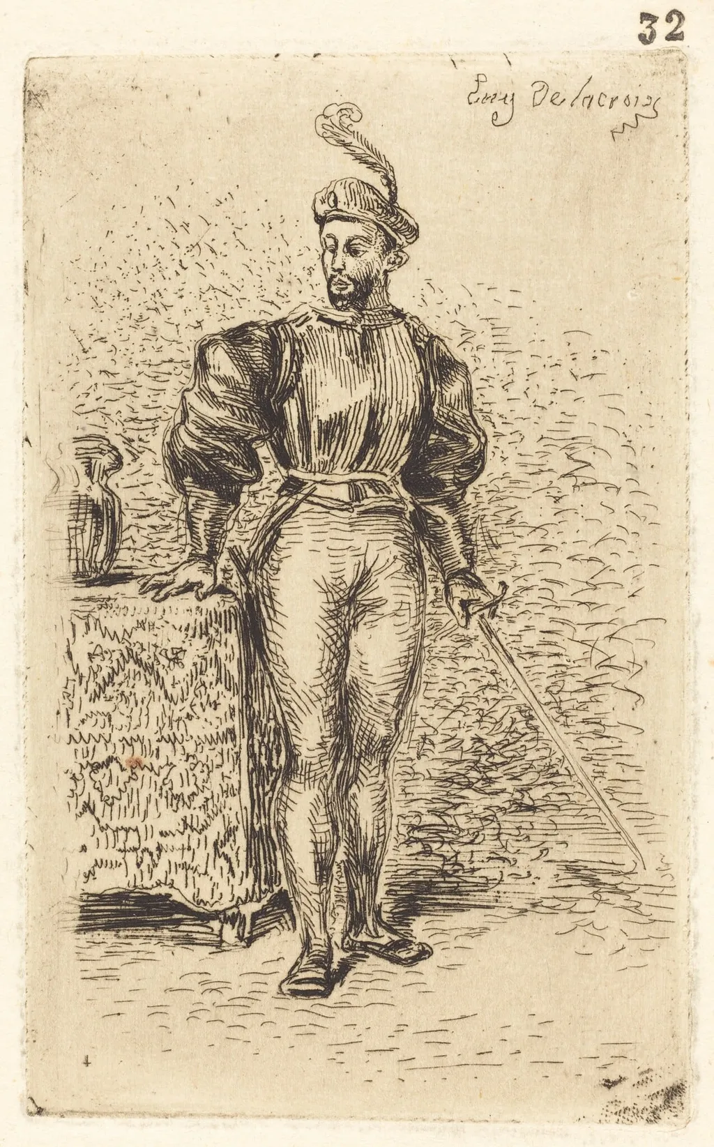 A Man with Weapons (Un Homme d'armes), by Eugène Delacroix, ink, 1833