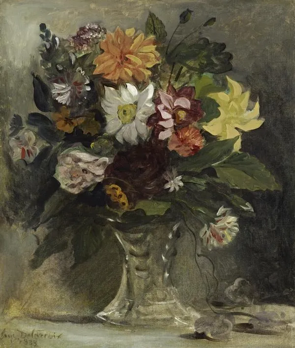 A Vase of Flowers, by Eugène Delacroix, oil, 1833