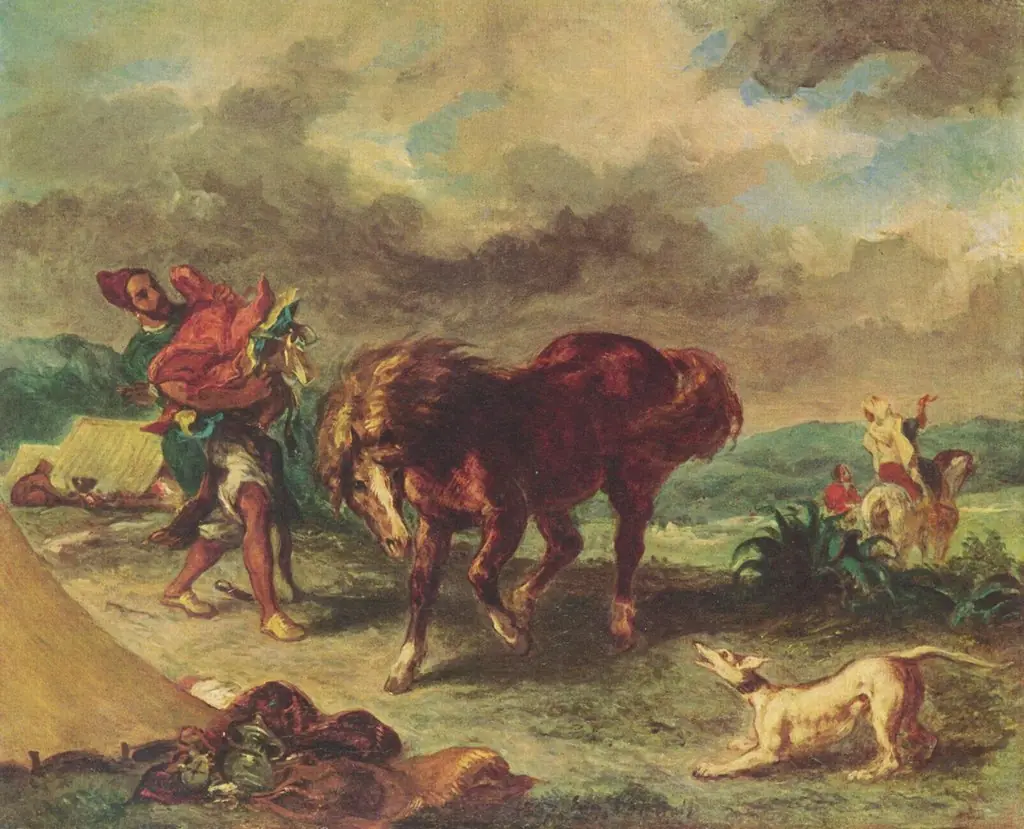 An Arab Saddling his Horse, by Eugène Delacroix