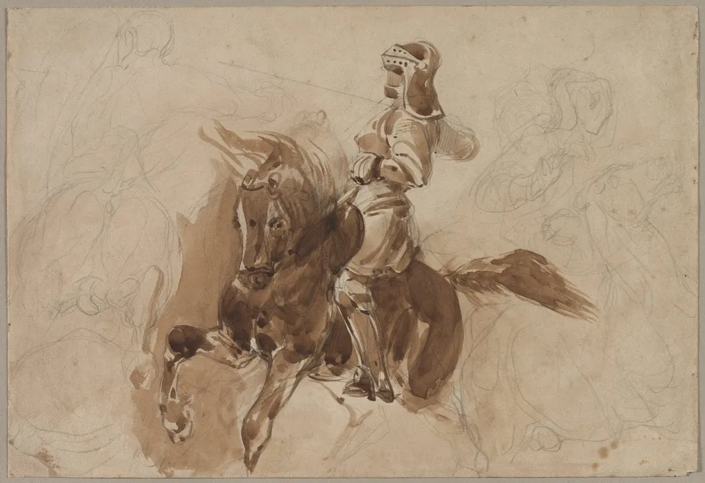 Armored Figure on Horseback (recto), by Eugène Delacroix, 1828