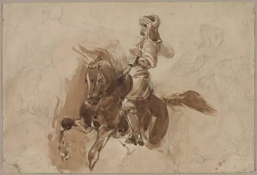 Armored Figure on Horseback (recto), by Eugène Delacroix