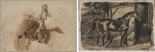 Armored Figure on Horseback (recto); Horse in Front of a Barn (verso), by Eugène Delacroix