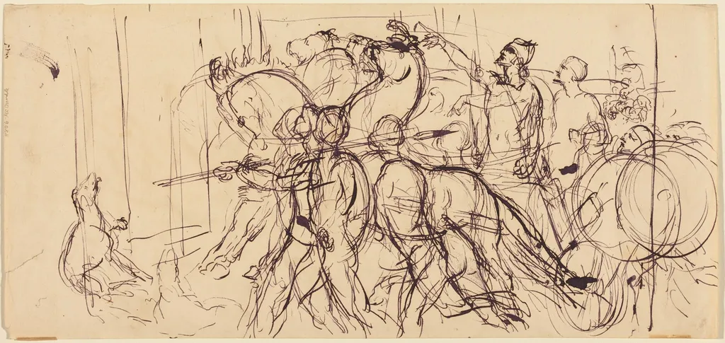 Charioteers, by Eugène Delacroix, ink, 1830