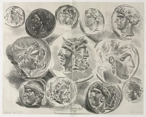 Feuille de douze médailles antiques, by Eugène Delacroix