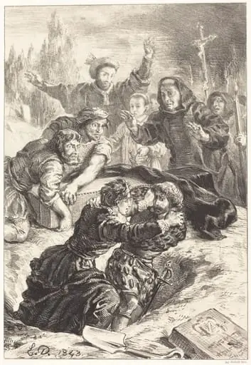 Hamlet and Laertes in the Grave of Ophelia (Act V, Scene I), by Eugène Delacroix