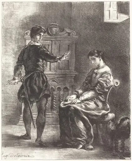 Hamlet and Ophelia (Act III, Scene I), by Eugène Delacroix