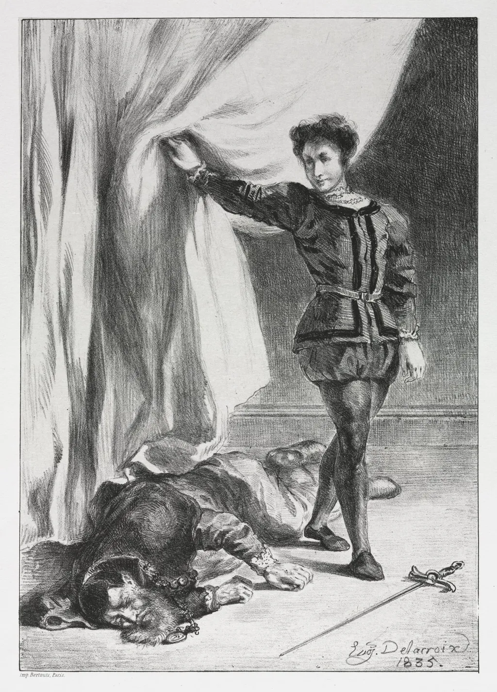 Hamlet: Hamlet and the Corpse of Polonius, by Eugène Delacroix, 1835